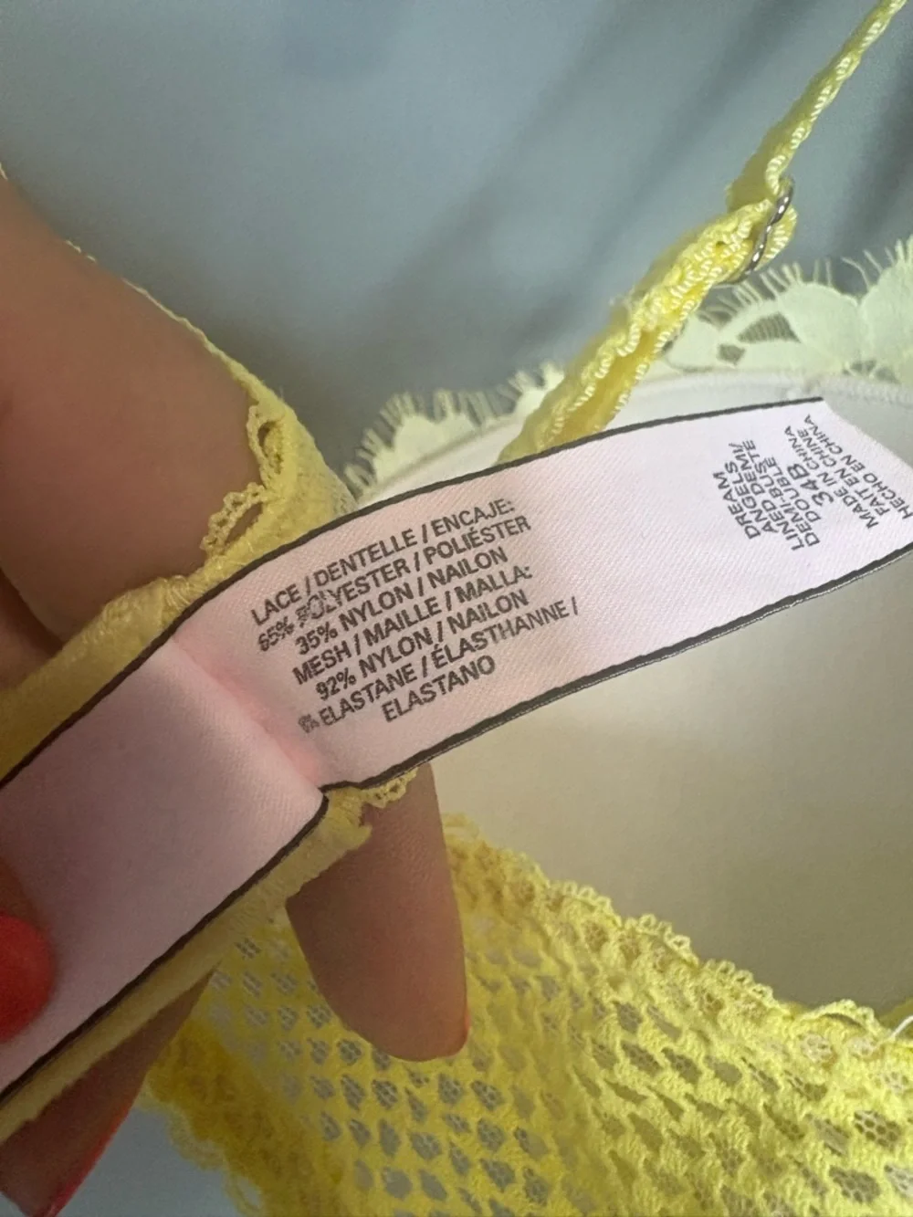 Victoria’s Secret Dream Angels Yellow Lace Bra 34B Lined Demi - Picture 7 of 8